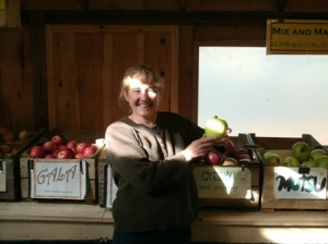 Amy showing off a Mutsu apple